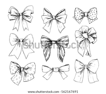 Hand drawn vector illustrations. Different types of bows. Perfect for invitations, greeting cards, posters, prints. Illustration in sketch style.