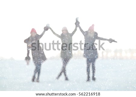 blurred background silhouettes of people fun winter nature