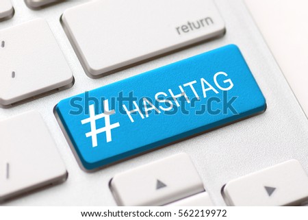 hashtag blogging blog content media social laptop keyboard key keypad business category concept - stock image