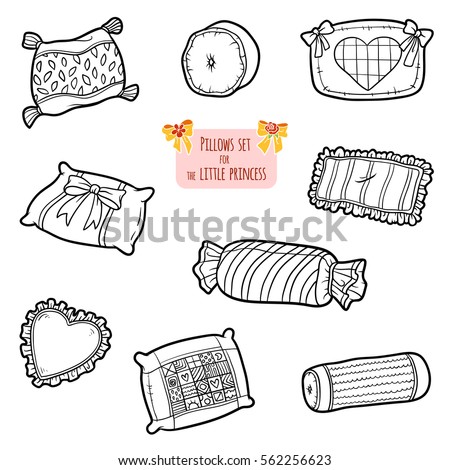 Black and white set of pillows, vector cartoon collection