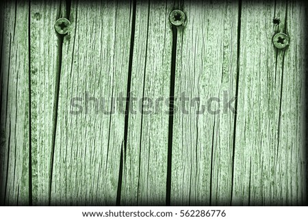 Old Knotted Weathered Rotten Cracked Wooden Rustic Floorboard Coarse Kelly Green Vignetted Grunge Texture