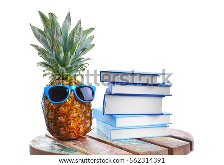 Set for reading at beach. Summer holidays concept