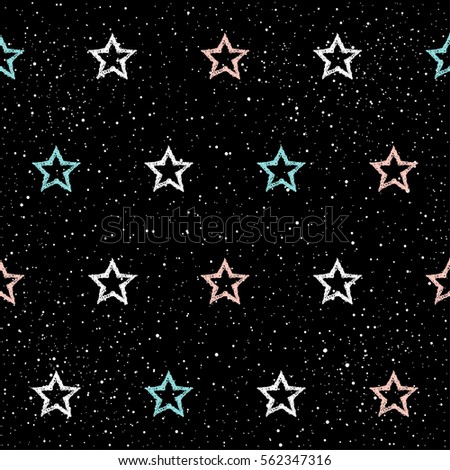 Doodle star seamless background. Abstract childish blue, white and pink star pattern for card, invitation, wallpaper, album, scrapbook, holiday wrapping paper, textile fabric, garment, t-shirt etc