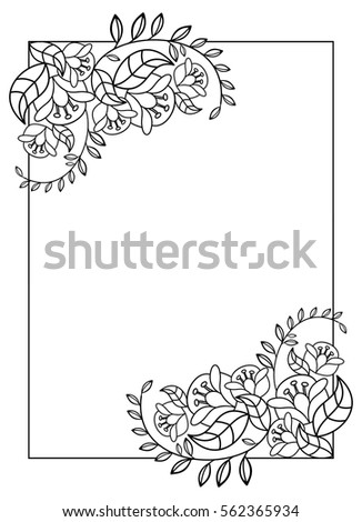 Elegant vertical frame with contours of flowers. Copy space. Vector clip art.