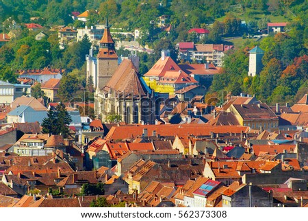 VIew of Old Town of Brasov in the sunshin day. Romania