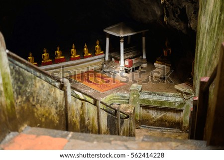 Staircase down to The Khao Luang cave at Phetchaburi, Thailand