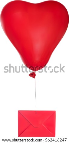 illustration with red envelope flying on large heart shape balloon