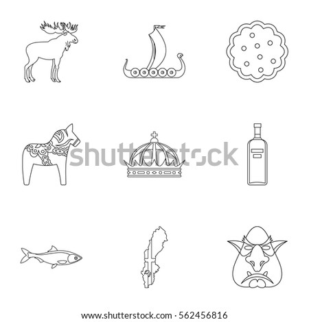 Country of Vikings icons set. Outline illustration of 9 country of Vikings vector icons for web