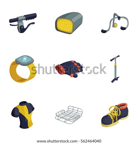 Bicycle equipment icons set. Cartoon illustration of 9 bicycle equipment vector icons for web