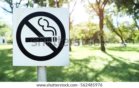 Label no smoking metal sign in the park