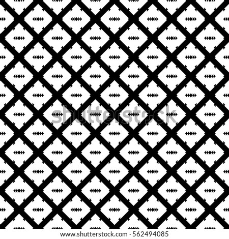 Repeated black figures and lines on white background. Ethnic wallpaper. Seamless surface pattern design with arrows ornament. Embroidery motif. Digital paper for textile print, web designing. Vector
