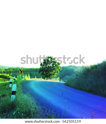 Road landscape with mountain view, vintage style