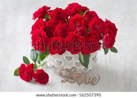 Beautiful red roses .Beautiful bouquet for a birthday or Valentine's Day.Congratulation with a flowers . 
