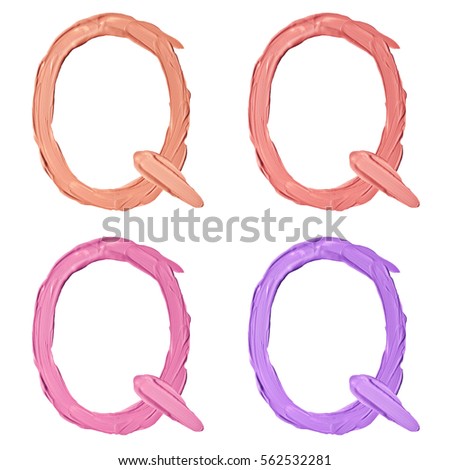 Beauty alphabet set - capital lipstick letters isolated on white background. "Q" letter.