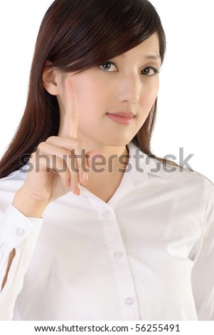 Closeup portrait of Asian business woman with reject gesture.