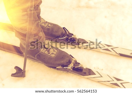 Winter instagram photo effect, winter sport skiing