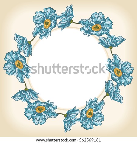 Blue flowers background circle frame