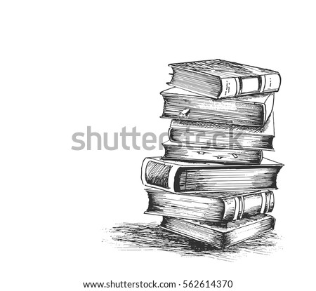 Stack of books isolated on white, Hand Drawn Sketch Vector illustration.