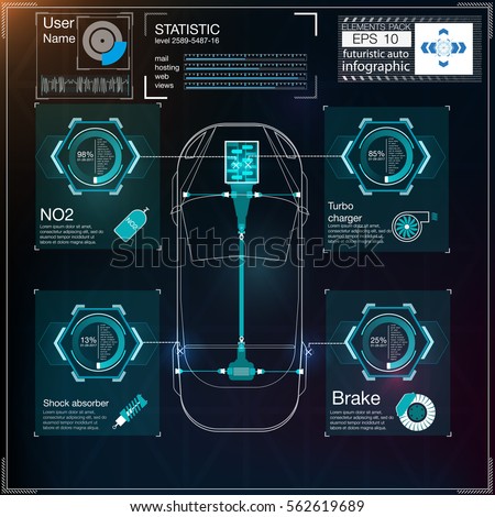 Futuristic user interface. HUD UI. Abstract virtual graphic touch user interface. Cars infographic. Vector science abstract.  Vector illustration.