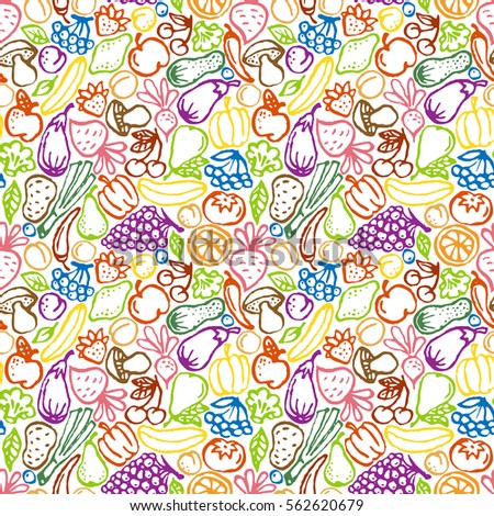 Seamless pattern with contours of fruit and vegetables. Vector illustration.