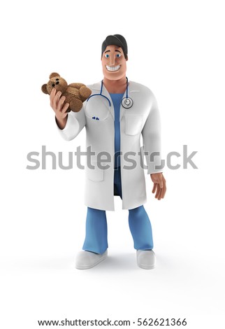 Young doctor, pediatrician with a Teddy bear