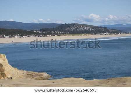Ocean Shore Viewed From Cliffs in Pacific City, Oregon