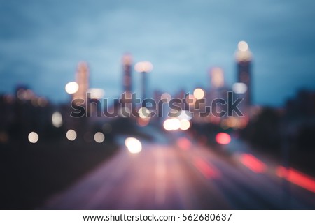 Bokeh lights of modern city night skyline