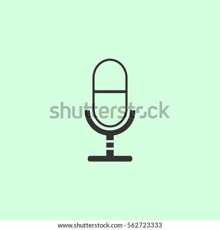 Microphone icon flat. Grey vector symbol on green background