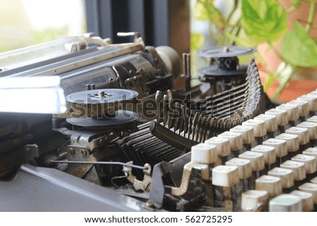 The antique vintage old typewriter in a restaurant, Japan.