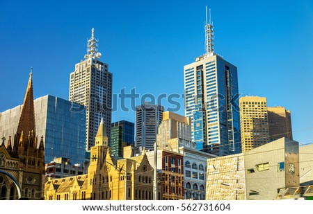 Skyscrapers of Melbourne Central Business District in Australia