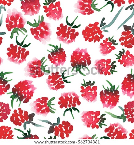 Bright juicy raspberry seamless pattern watercolor hand sketch