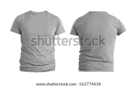 Front and back views of t-shirt on white background Royalty-Free Stock Photo #562774636