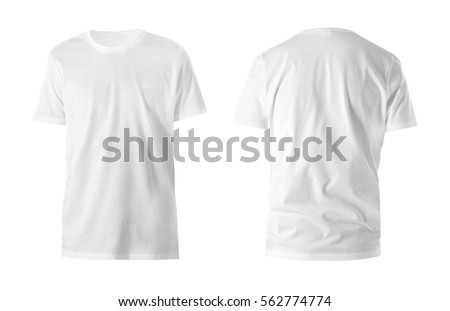 Front and back views of t-shirt on white background Royalty-Free Stock Photo #562774774