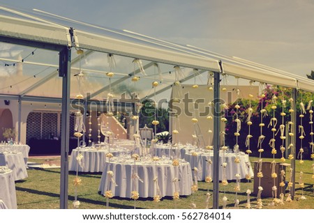 Special event celebrating with catering arrangement on park garden outdoors background