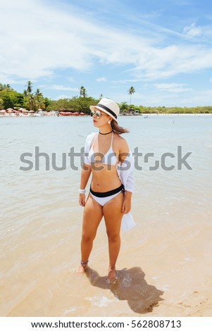 Beautiful woman on the beach Barra de Gramame near Joao Pessoa, Brazil