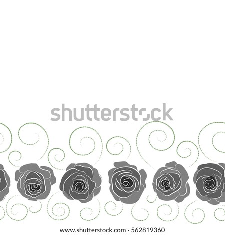 Floral card design with copy space (place for your text). Watercolor neutral and gray roses seamless pattern. Hand painted horizontal sketch with abstract rose flowers in neutral and gray colors.