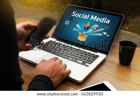 People use  Connecting and Sharing Social Media , digital tablet concept ,  Online Post Share seo and phone ,