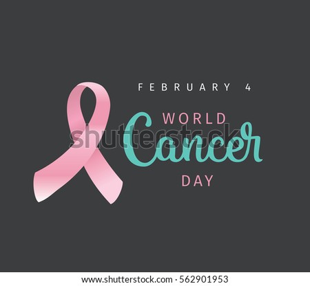 World cancer day, vector design. Typography with pink ribbon. 4 february  