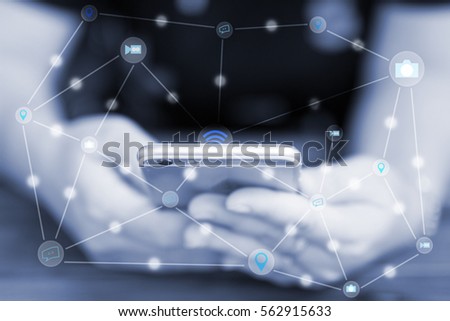 Business and connection concept, people icon on hand business women