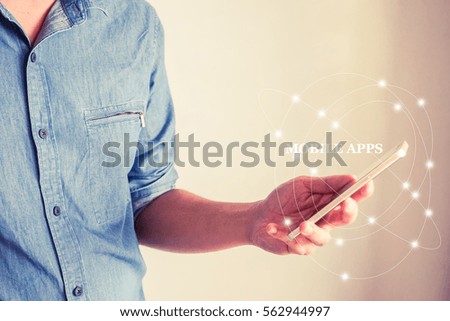 Male hand holding smartphone with text 4G. Social networks concept with retro effect.