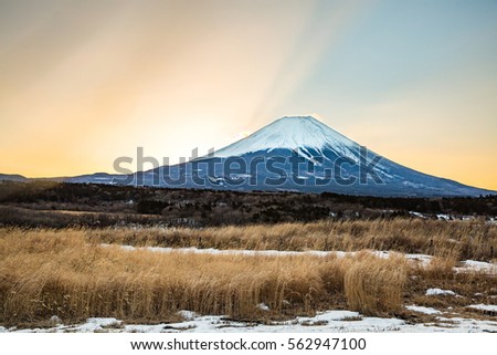 Mountain Fuji Diamond sunrise in winter
