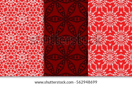 set of red color floral seamless pattern. geometric ornament. vector illustration. for design, wallpaper, invitation, decor