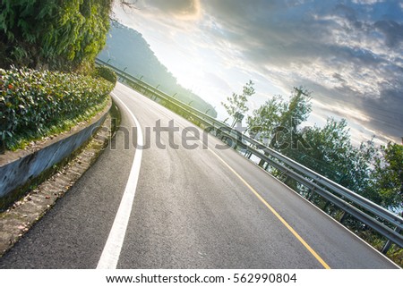 Winding lake  road 
