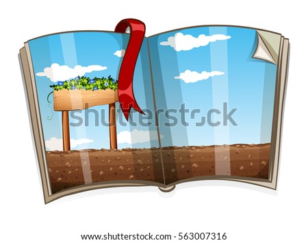 Book with farm scene at daytime illustration