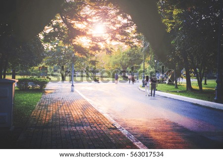 People walking Park in the evening, Selective focus, blurred.