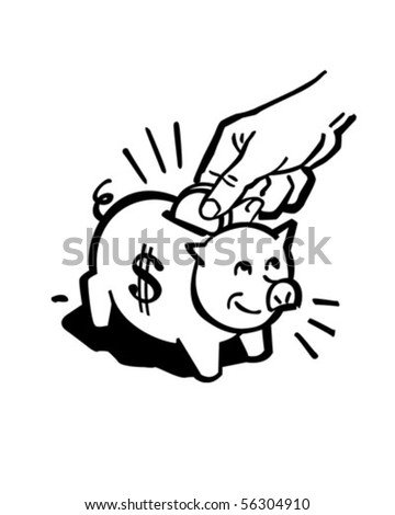 Piggy Bank - Retro Clip Art