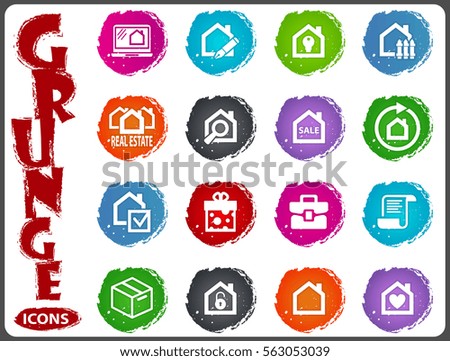 Real estate icons set for web sites and user interface in grunge style