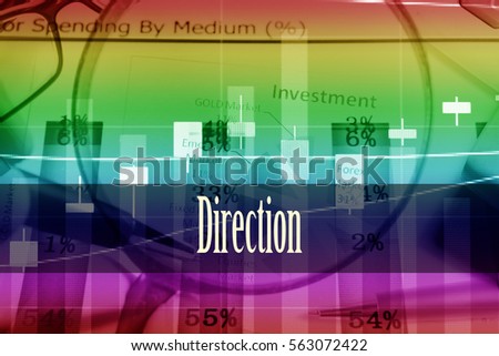 Direction - Hand writing word to represent the meaning of financial word as concept. A word Direction is a part of Investment&Wealth management in stock photo.