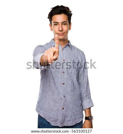 teenager doing number one gesture