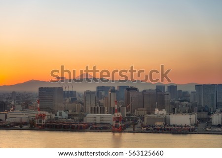 Tokyo, city with Mt. Fuji in Silhouette picture